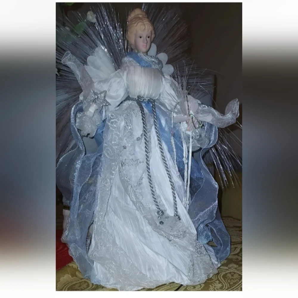 VINTAGE color-wheel FIBER OPTIC ANGEL TREE TOPPER / SILVER ICE QUEEN ANGEL